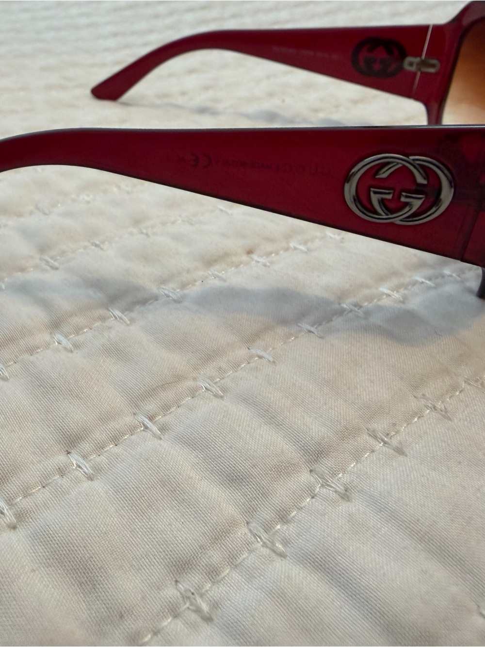 Gucci Red Acetate Sunglasses with Silver Double-G Temple Logo